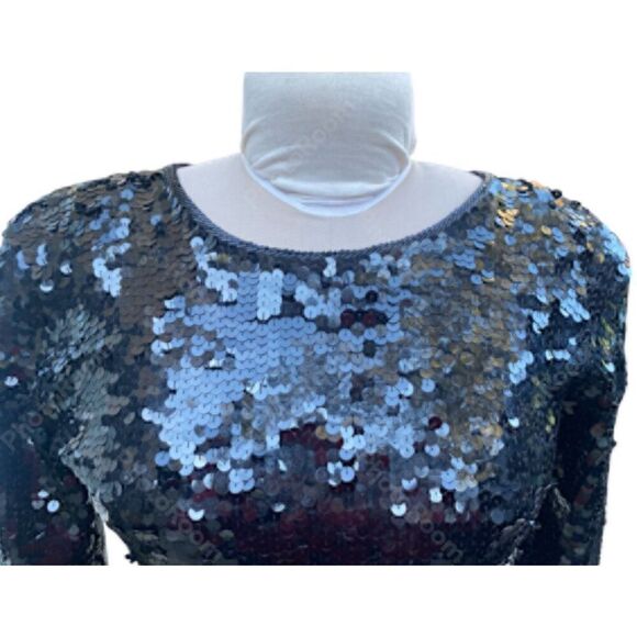 Cathy Hardwick Full Sequin BlackSweater 95% Lambs wool Sz. M Vintage 1980’s - Picture 4 of 6